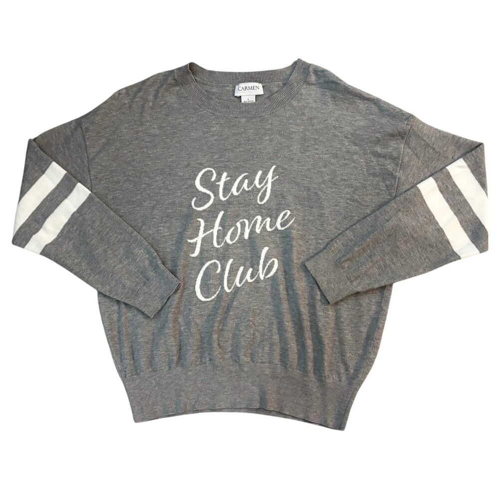Carmen Marc Valvo Gray/White Stay Home Club Sweater Womens Size L